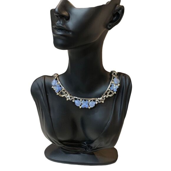 Premier Designs Light Blue Glass and Cubic Zirconia Choker Necklace 16.5” - Picture 3 of 7